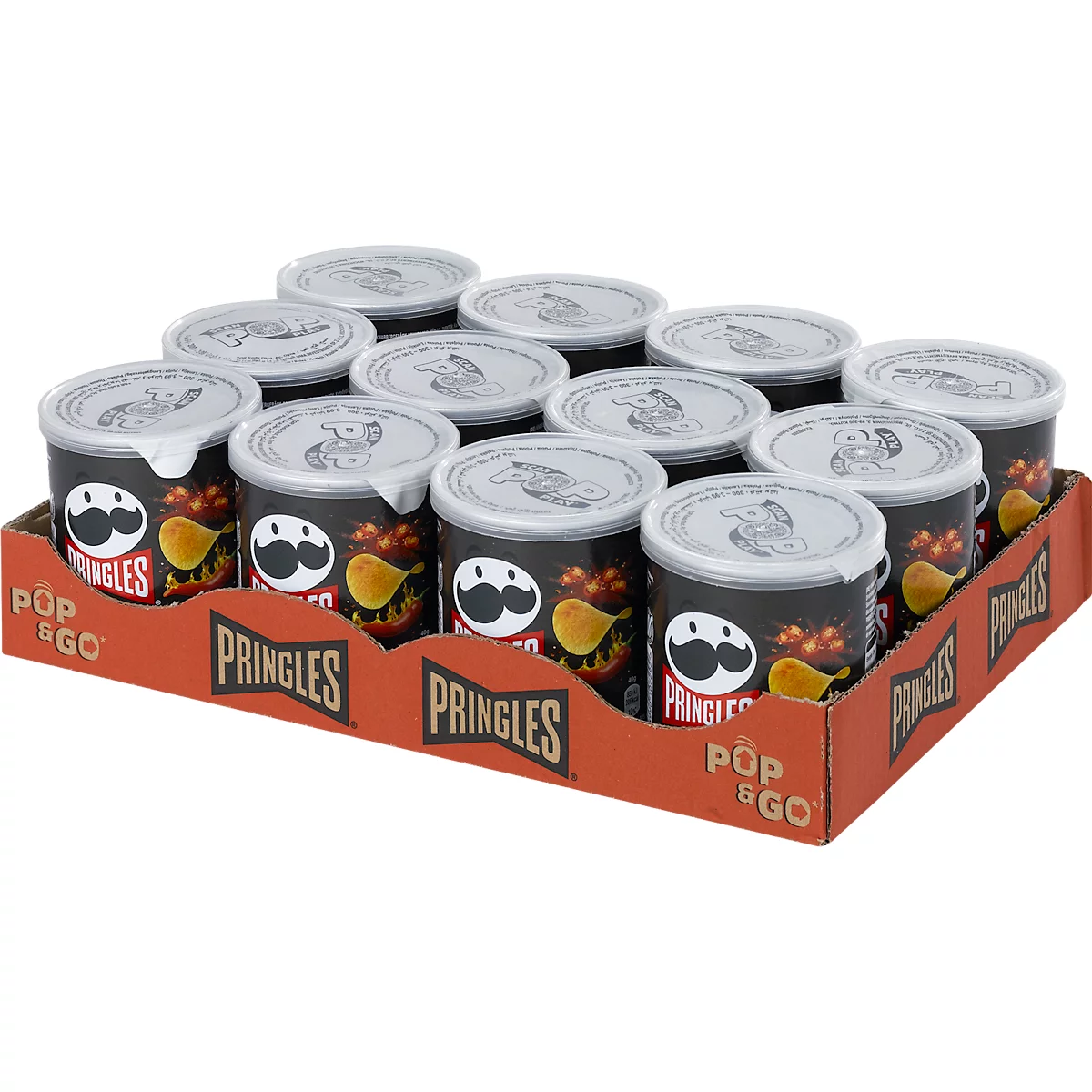 Chips Pringles Hot & Spicy, vegane Kartoffelchips mit scharf-würzigem Geschmack, 12 Dosen mit jeweils 40 g, in Karton