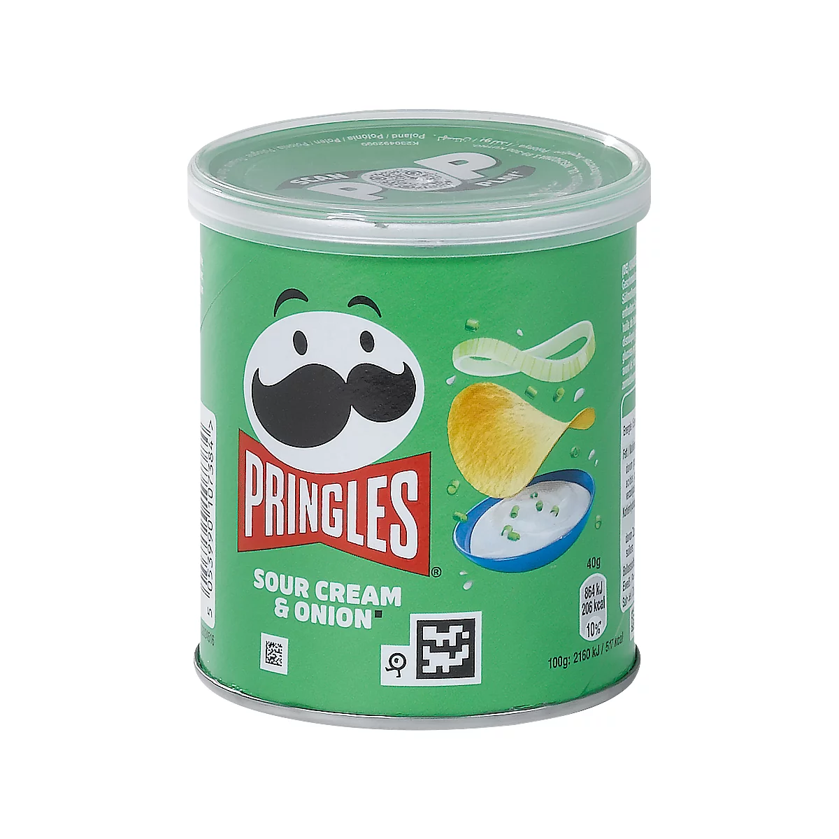 Chips Pringles Sour Cream & Onion, vegane Kartoffelchips mit Sauerrahm- und Zwiebel-Geschmack, 12 Dosen mit jeweils 40 g, in Karton