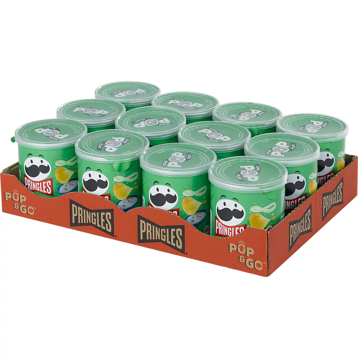 Chips Pringles Sour Cream & Onion, vegane Kartoffelchips mit Sauerrahm- und Zwiebel-Geschmack, 12 Dosen mit jeweils 40 g, in Karton