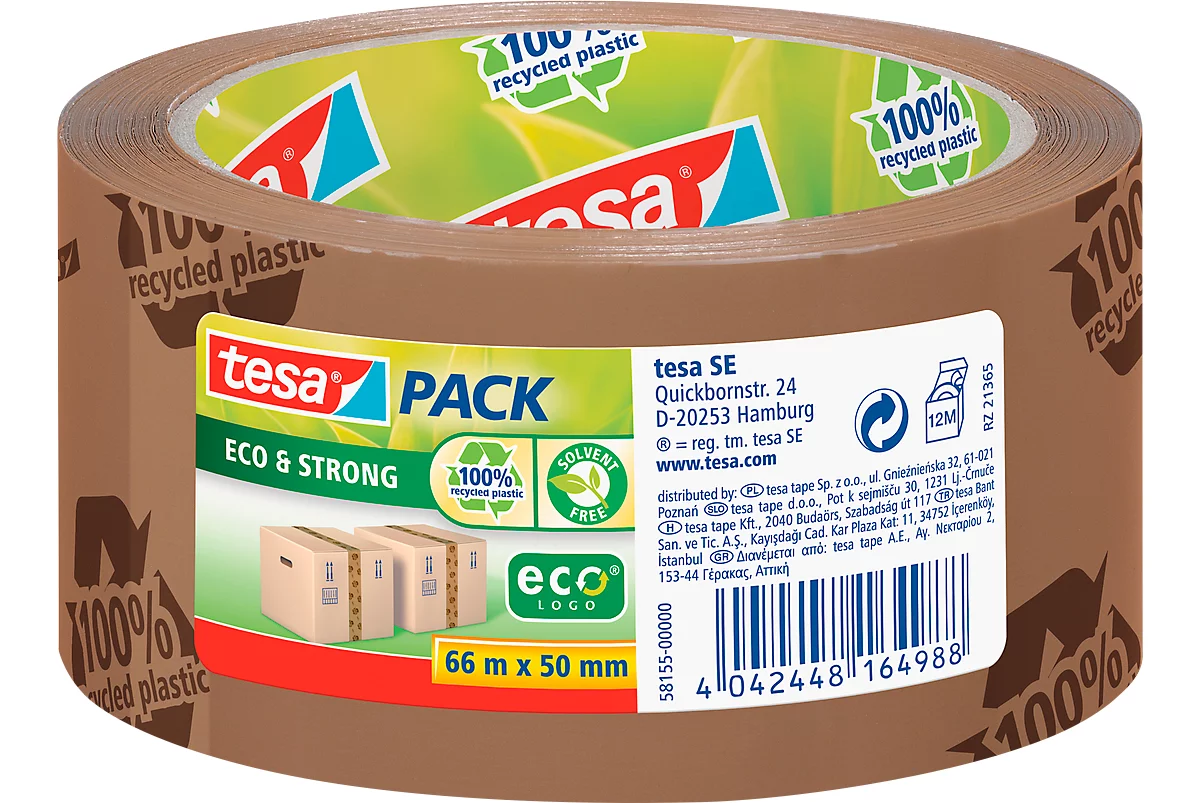 Cinta adhesiva de embalaje tesapack® Eco & Strong, 6 rollos, marrón (impreso)