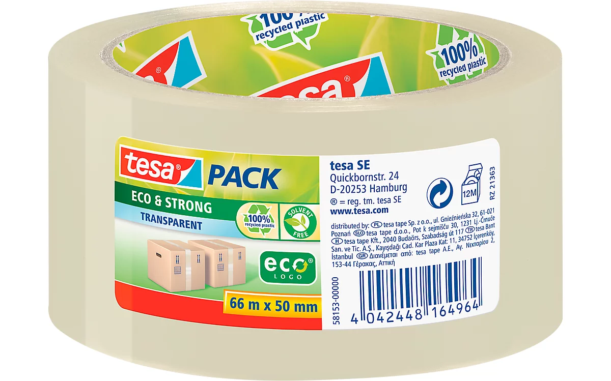 Cinta adhesiva de embalaje tesapack® Eco & Strong, 6 rollos, transparente