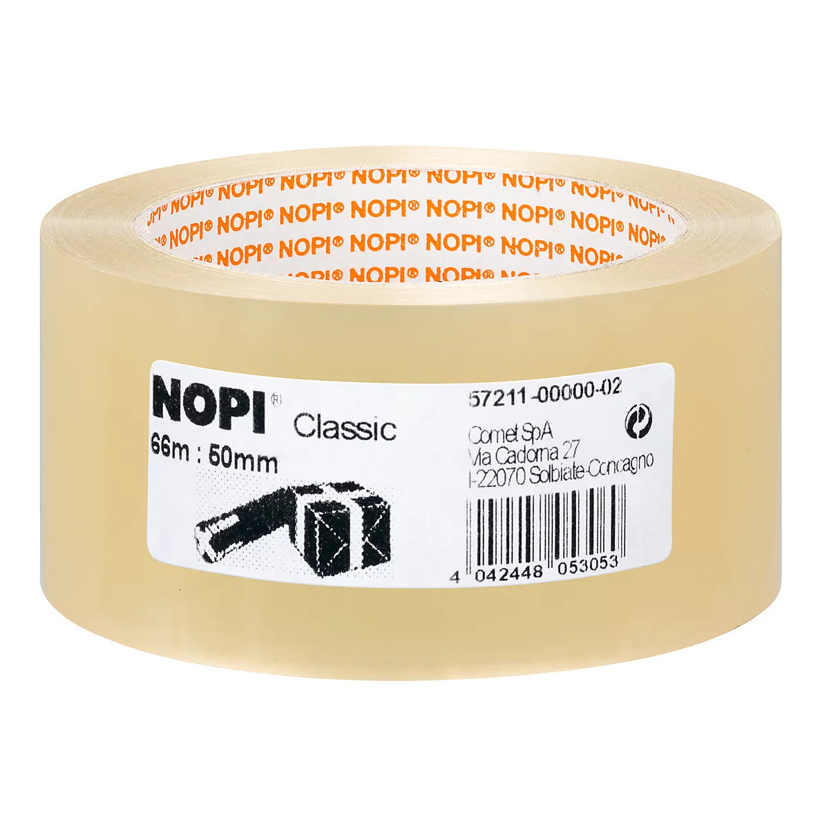 Cinta de embalaje Nopi® Classic 4042, grosor total 52 μ, L 66 m x A 55 mm, rollo ∅ 76 mm, película de polipropileno, transparente, 12 rollos.