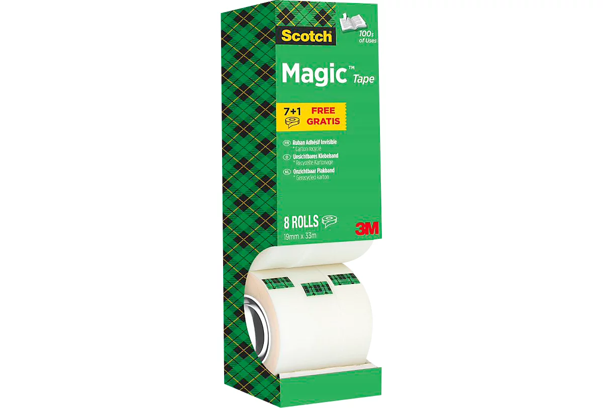 Cinta S Magic Scotch®, 8 x 19 mm x 33 m, 8 rollos