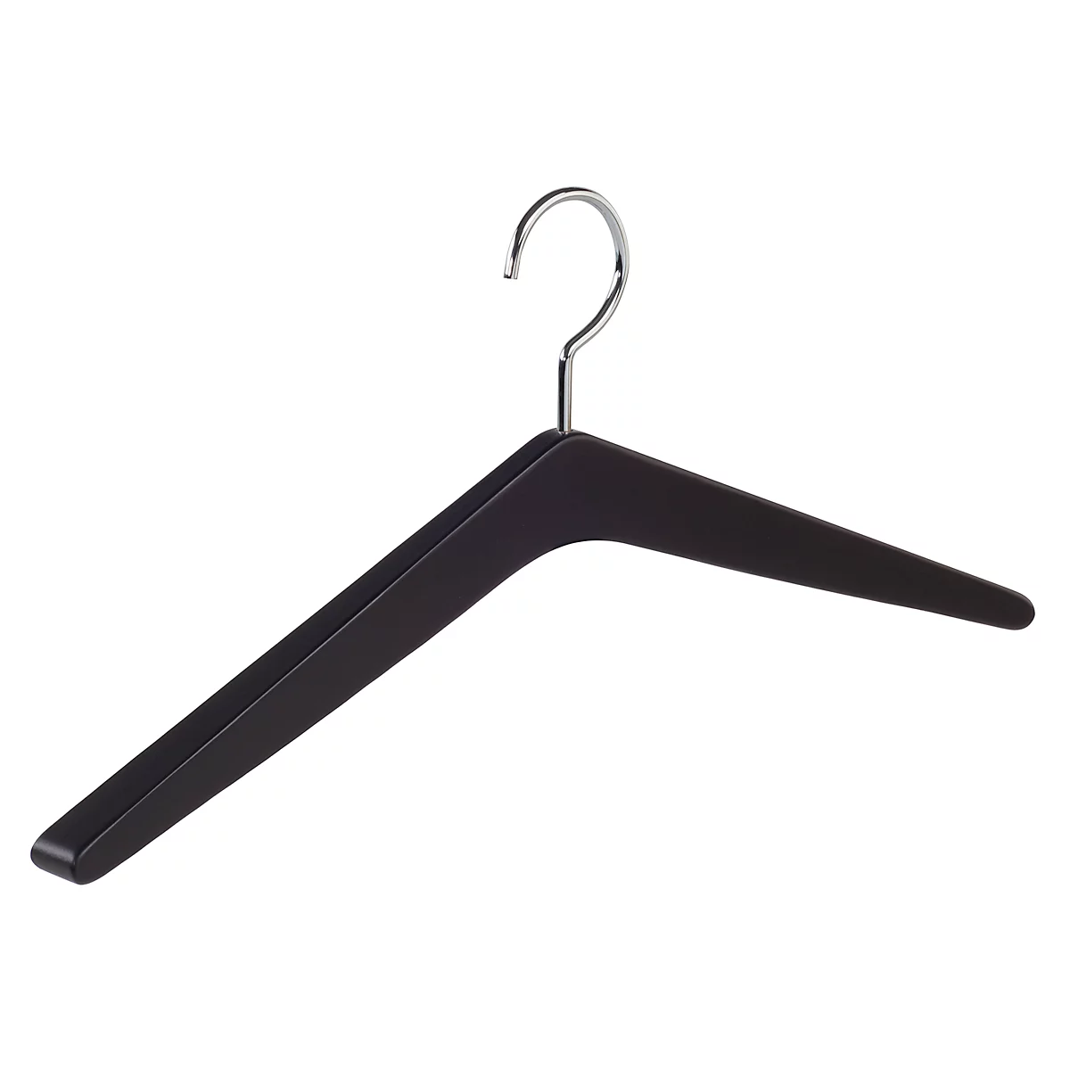 Cintre noir avec un crochet argenté.