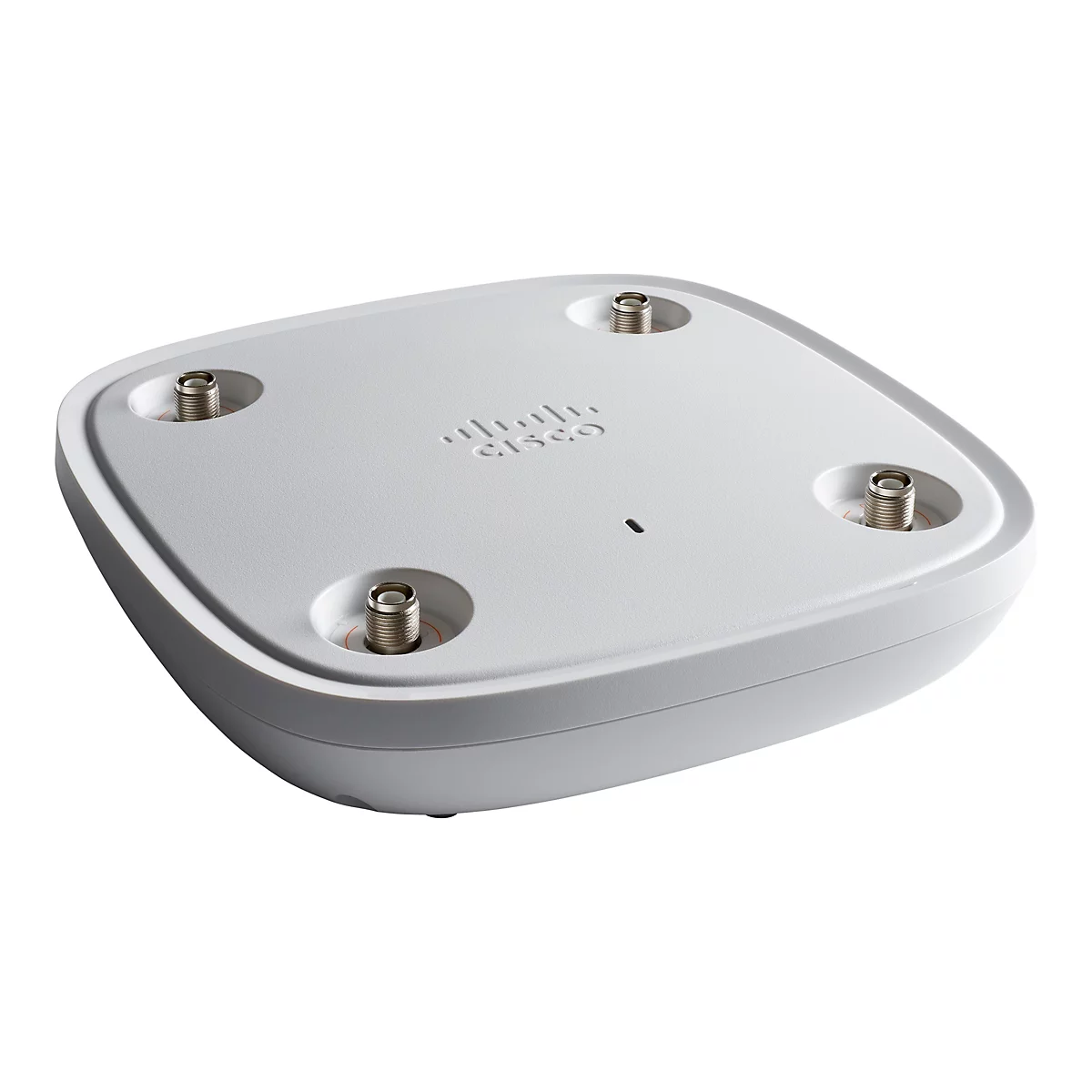 Point d'accès Cisco gris clair avec quatre connecteurs d'antenne. Le logo Cisco est visible au centre.