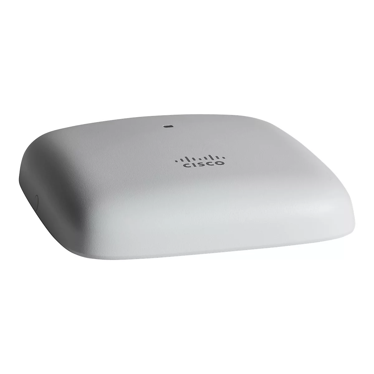 Ein weißer, eckiger Cisco Access Point. Kleines schwarzes Loch, Logo.