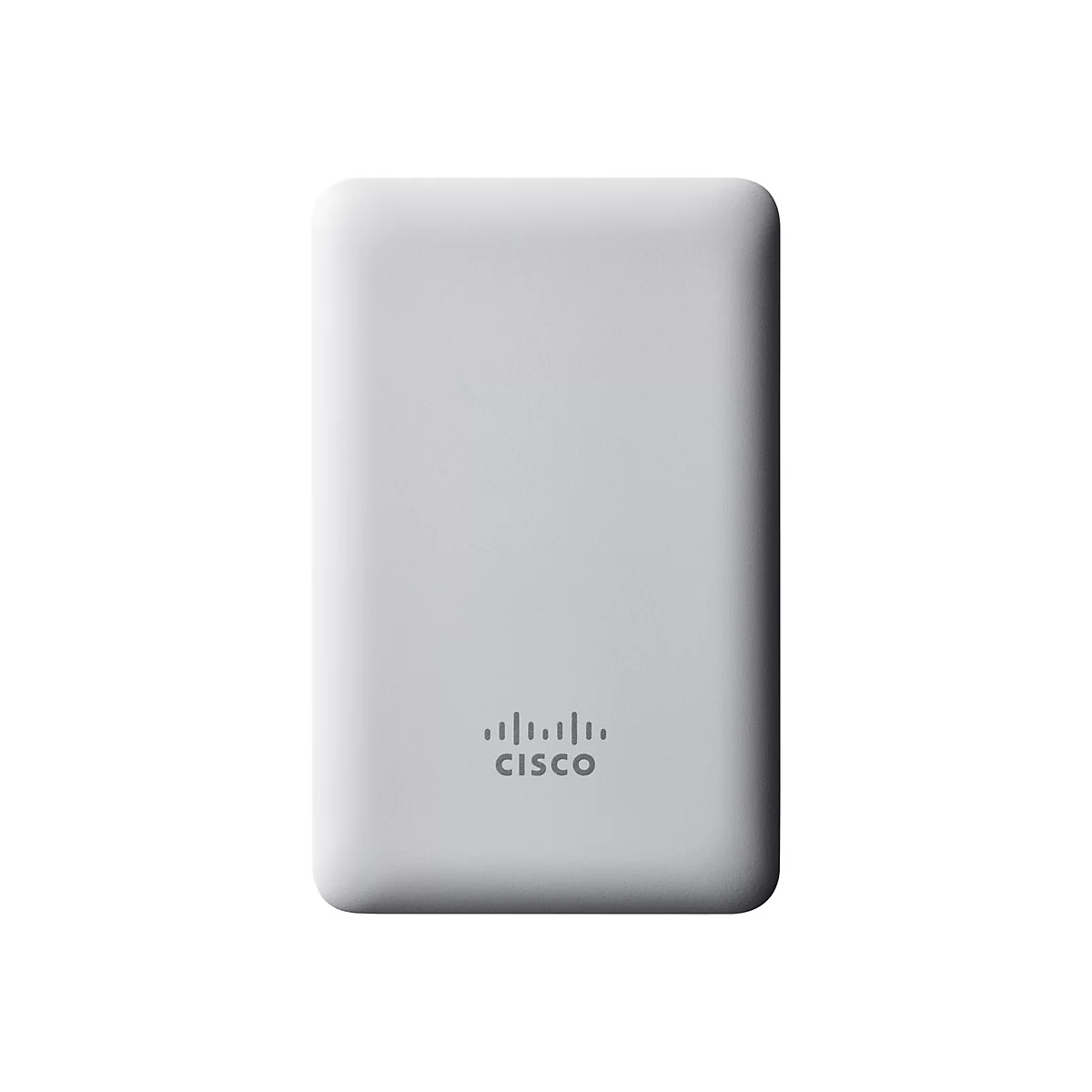 Ein rechteckiges, graues Gerät mit abgerundeten Ecken. Auf der Vorderseite das Cisco-Logo.