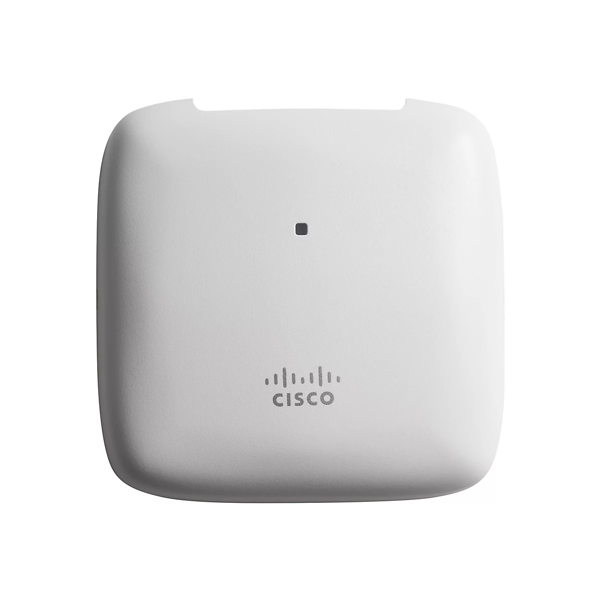 Weißes, rechteckiges Gerät mit abgerundeten Kanten. Auf der Oberfläche ein kleines schwarzes Quadrat und der Schriftzug "CISCO".