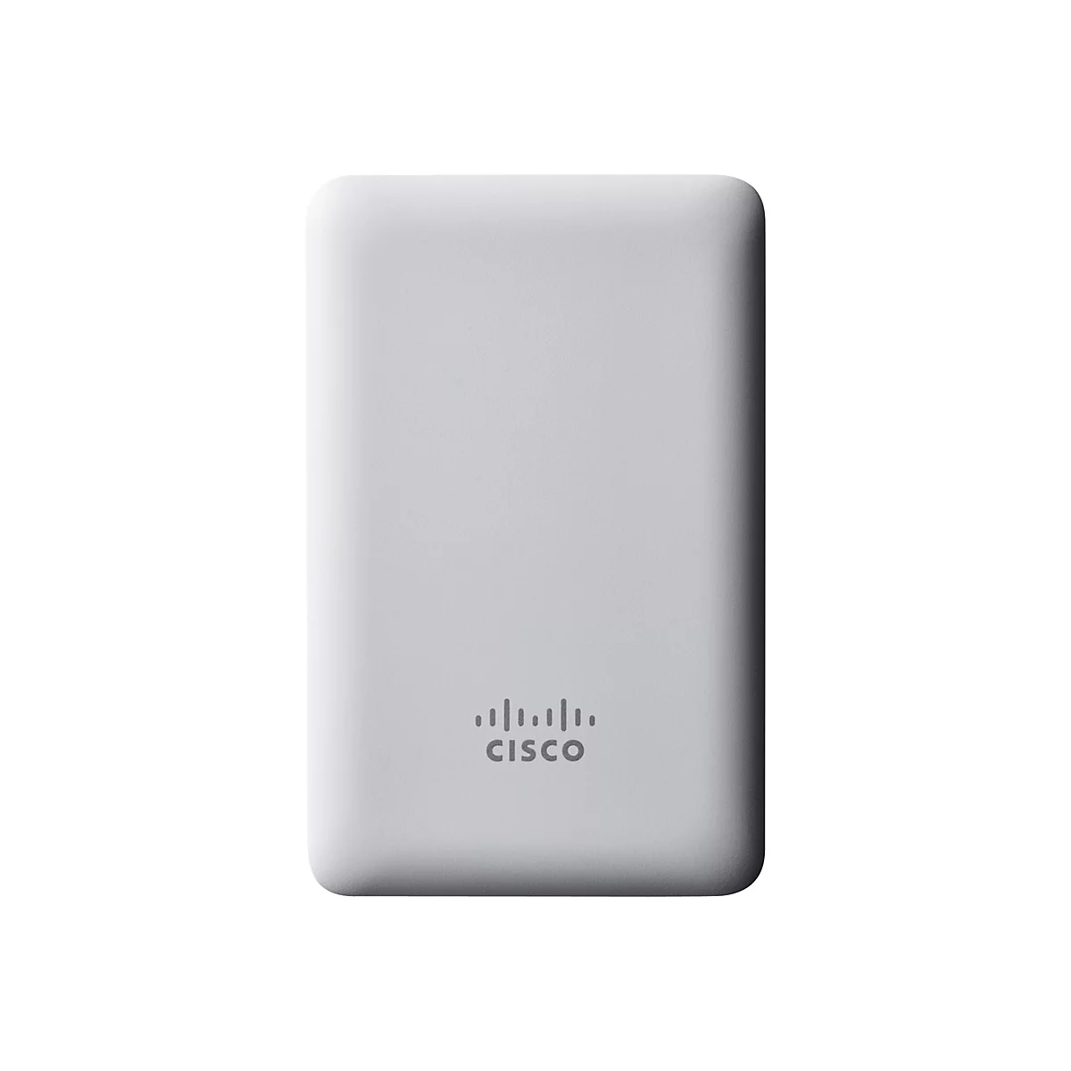 Appareil rectangulaire gris clair avec des coins arrondis. Le logo Cisco est en bas.