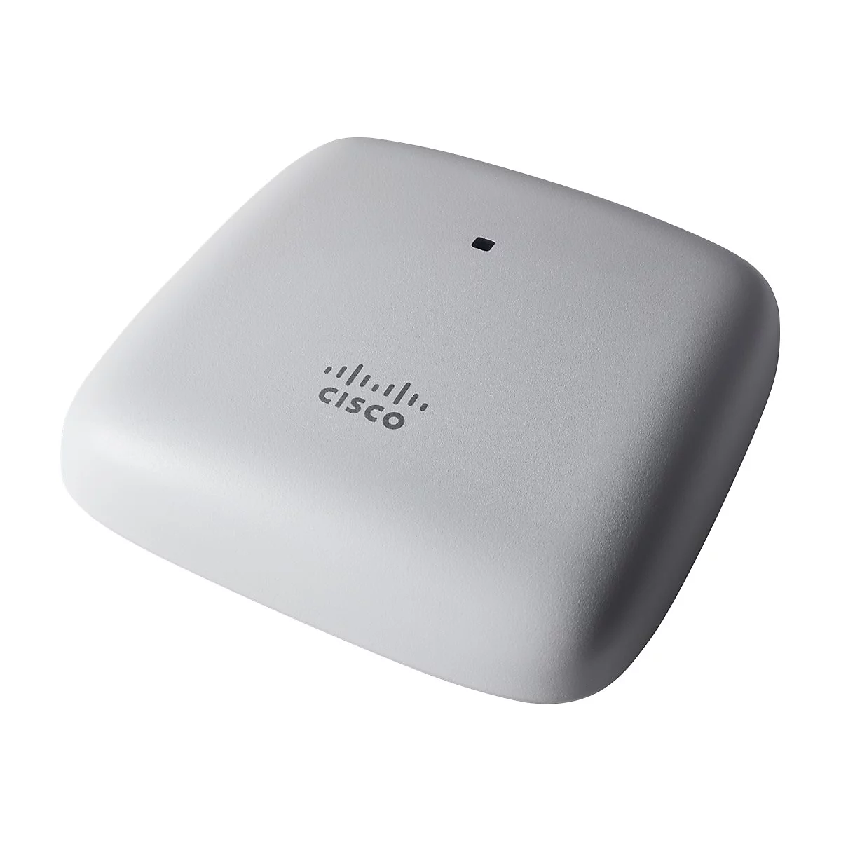 Routeur Wi-Fi Cisco carré gris clair, avec logo et voyant.