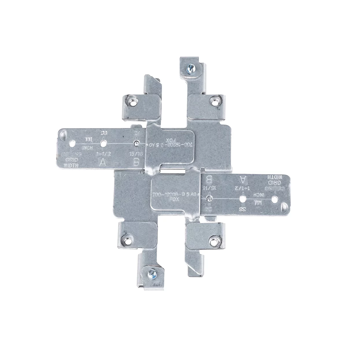 Metallwinkel mit Löchern, Schrauben und Beschriftung, für Deckenraster.