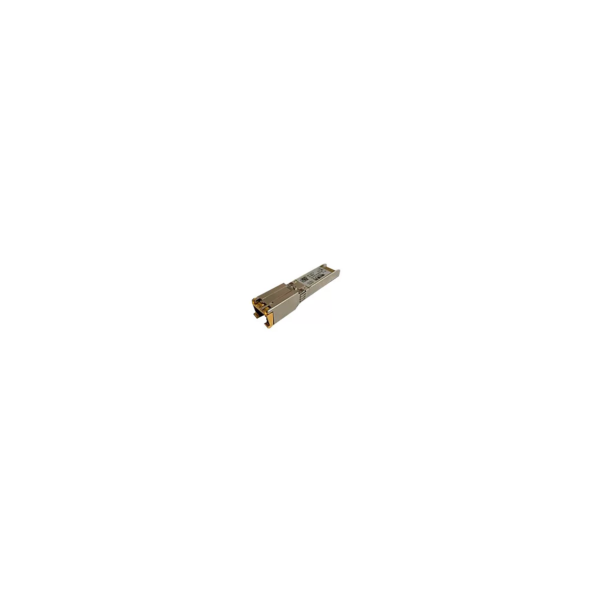 Ein silbernes Cisco SFP-Modul mit goldfarbenen Kontakten und einer Beschriftung.