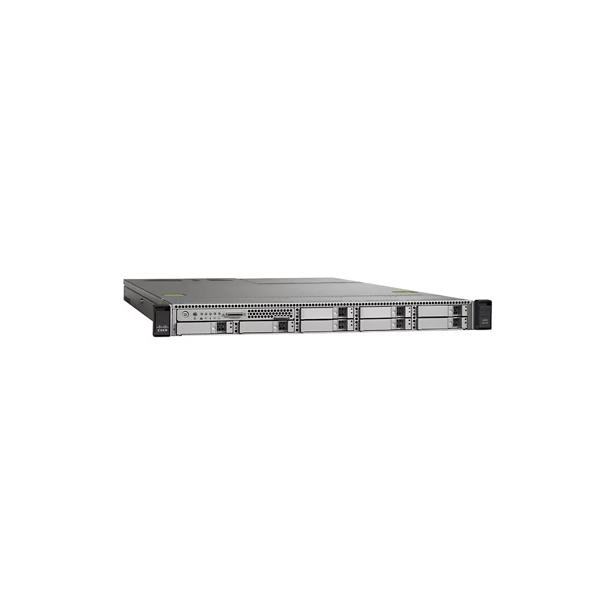 Silberfarbener Cisco UCS Rack-Server vor weißem Hintergrund.