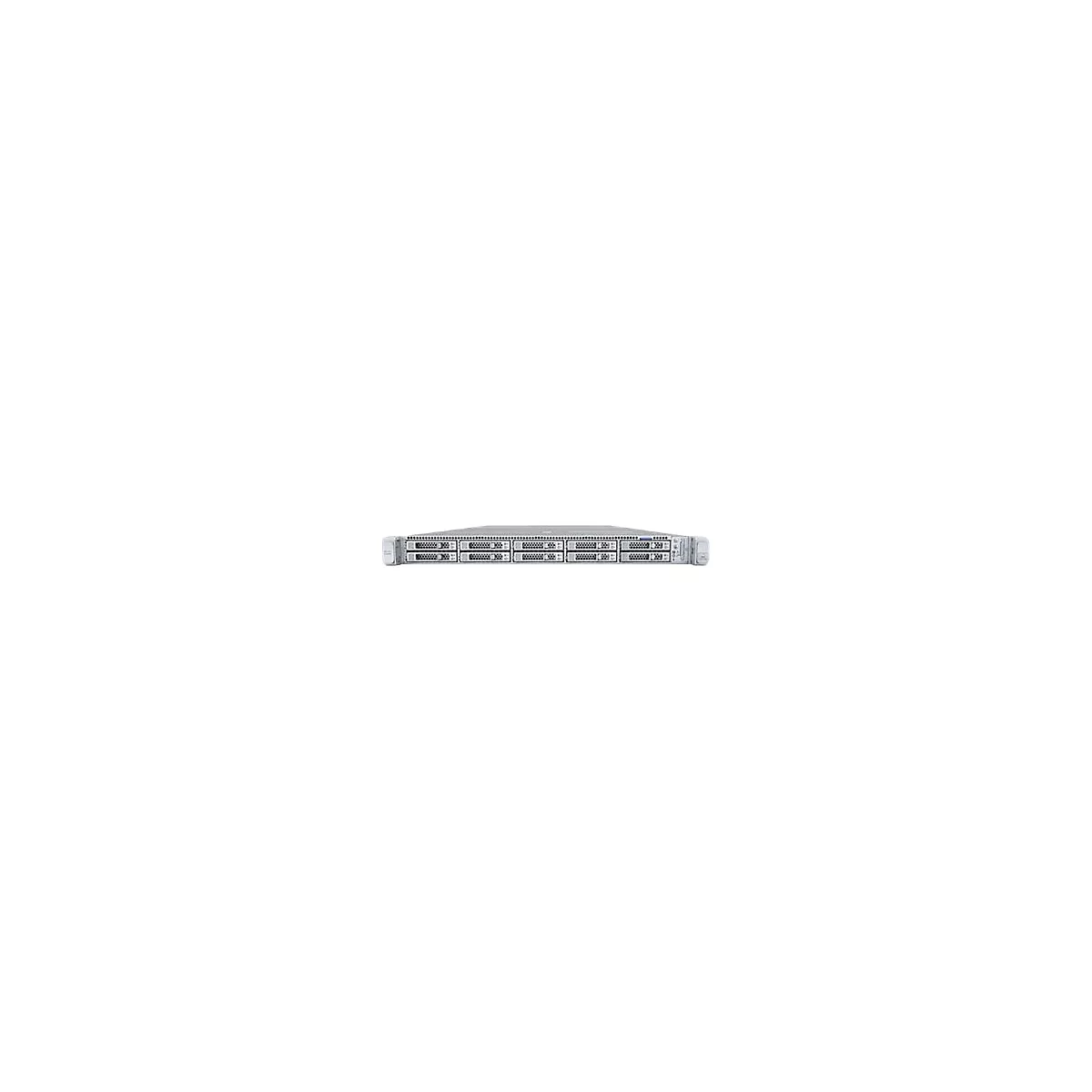 Vorderansicht eines silbernen Cisco Rack-Servers mit acht Festplatteneinschüben auf weißem Hintergrund.