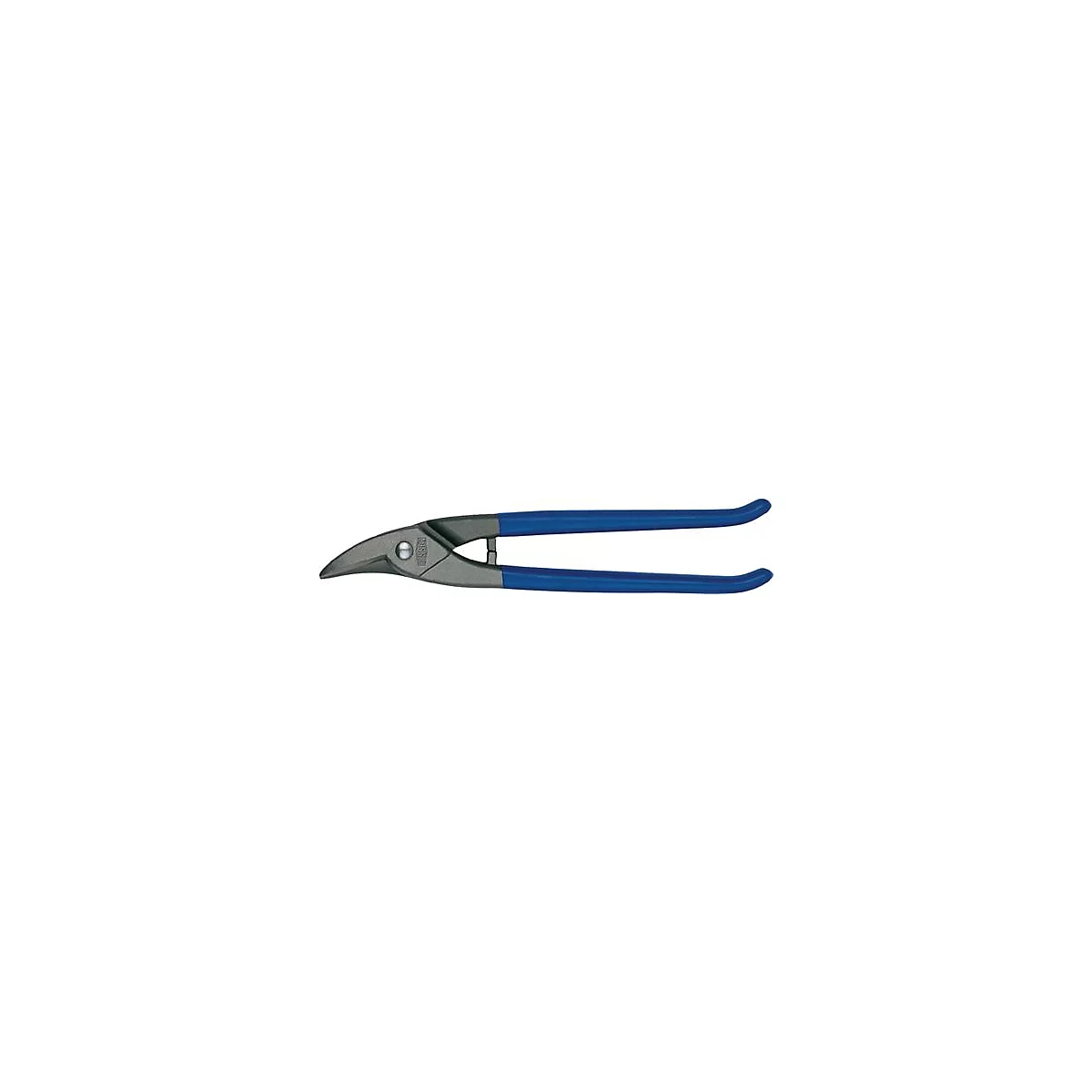Cisaille à tôle avec poignée bleue, coupe ciseaux grise.