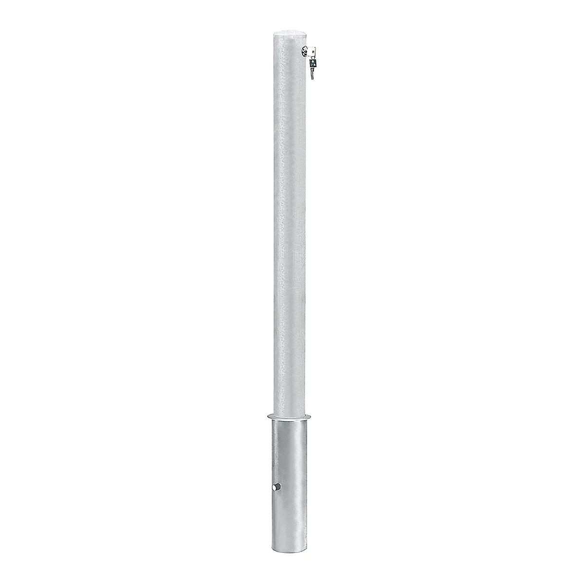 A gray, metallic, elongated post. There are some attachments on the top.