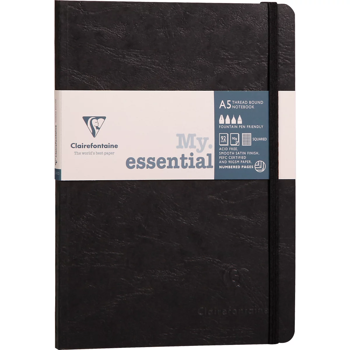 Clairefontaine Carnet de notes My Essentials Age Bag, 96 pages, DIN A5, 90g/m², numéroté, cousu, ligné, noir