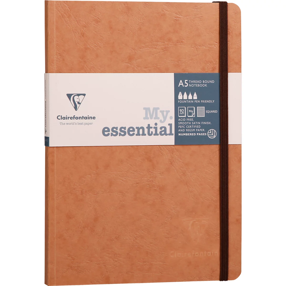 Clairefontaine Carnet de notes My Essentials Age Bag, 96 pages, DIN A5, 90g/m², numéroté, cousu, quadrillé, marron