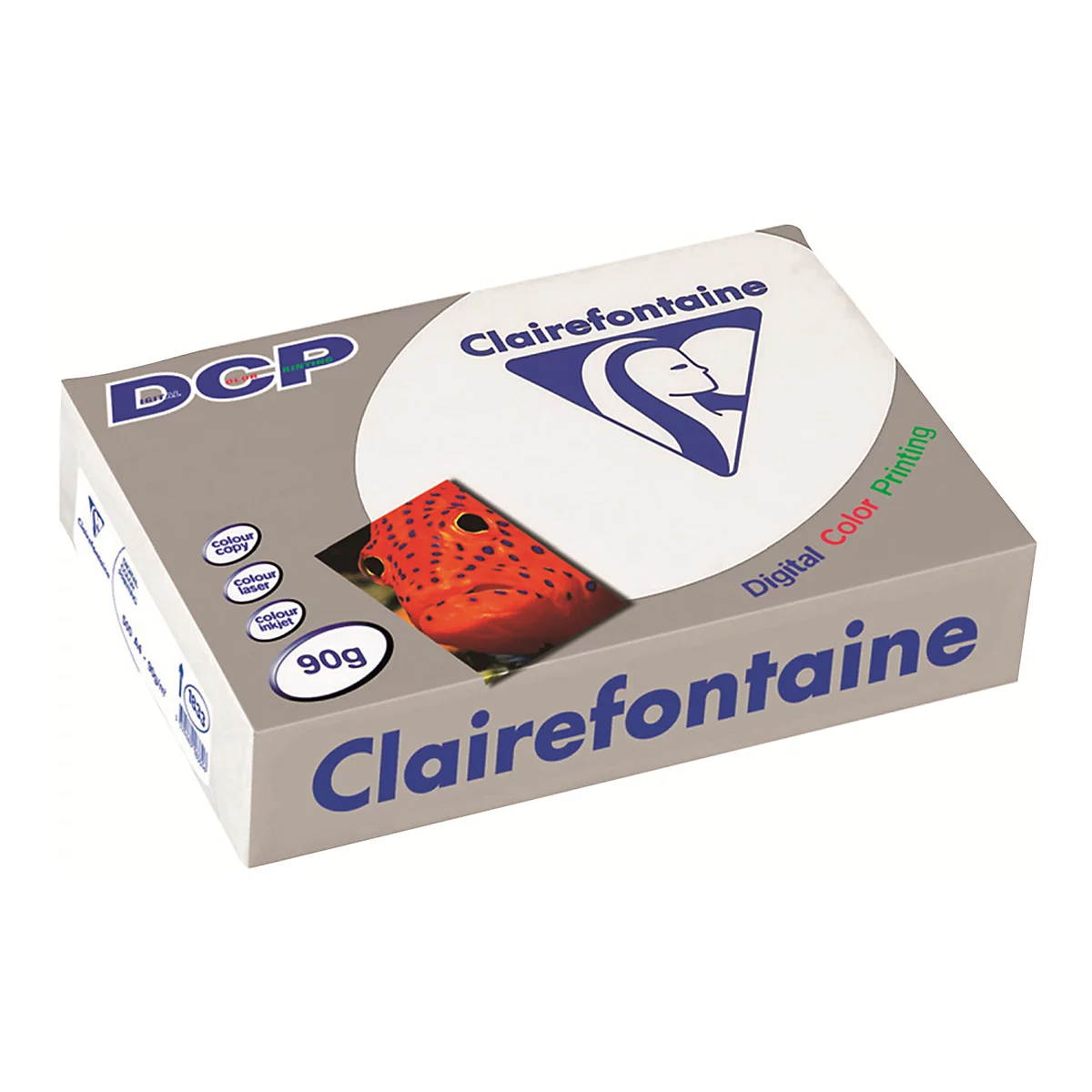 Papierpackung DCP von Clairefontaine, 90g, weißes Papier für digitalen Farbdruck mit Fisch-Motiv auf der Verpackung.