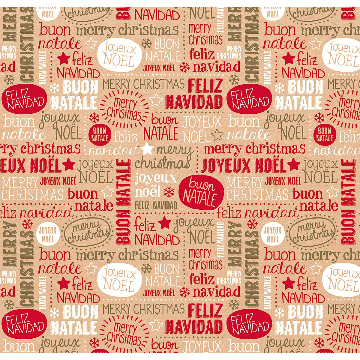 Clairefontaine kerstpapier, 1 rol met L 50 m x B 700 mm, aan 1 zijde bedrukt, kraftpapier, bruinrood