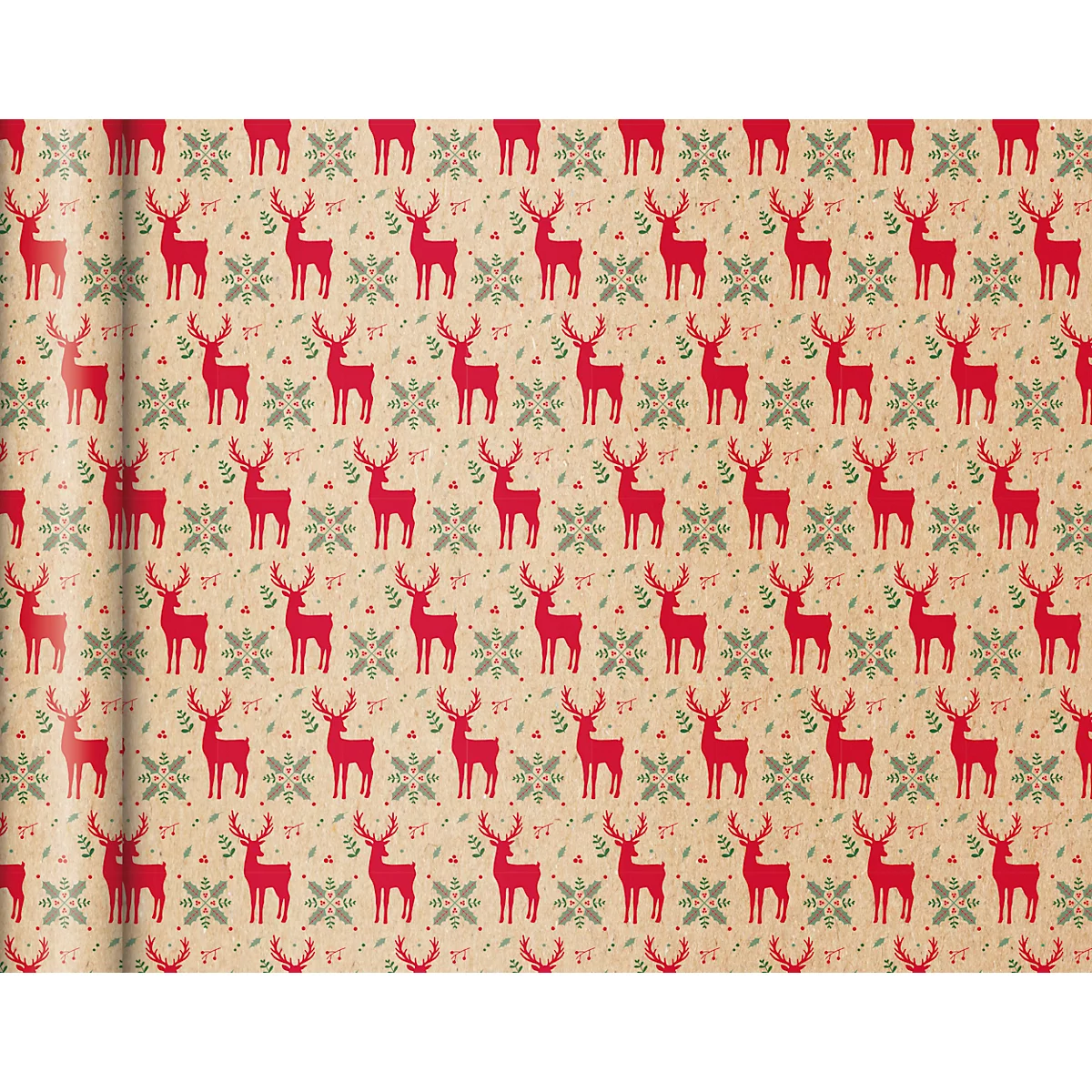 Clairefontaine Rood Rendier Inpakpapier, voor Kerstmis, bruinrood met rendierdecoratie, 5 Kleine rollen van elk L 5 m x B 350 mm