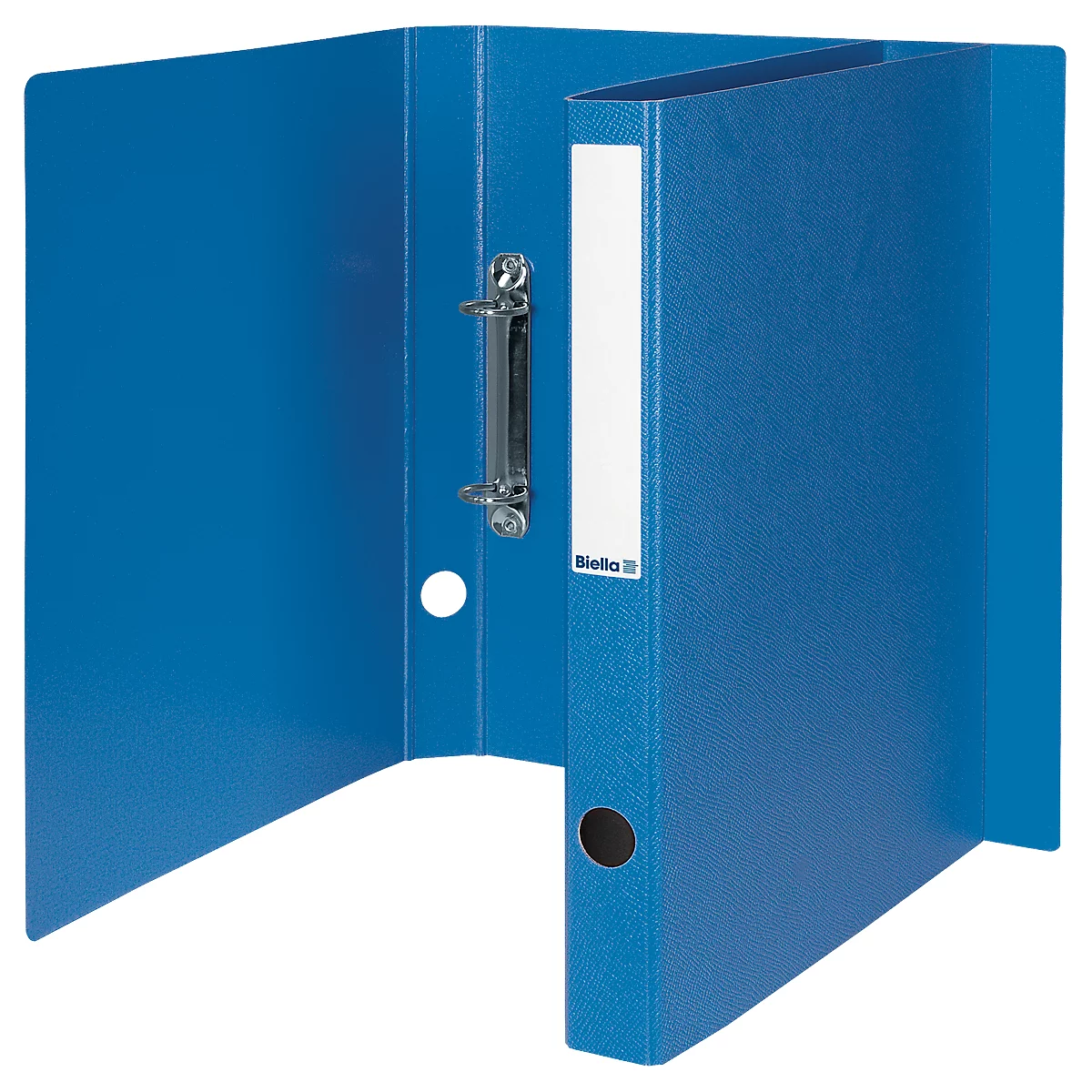 Classeur à anneaux Biella Viria®, pour DIN A4, jusqu'à 150 feuilles, 2 anneaux Ø 25 mm, avec trou de préhension, L 255 x l 31 x H 320 mm, carton, bleu