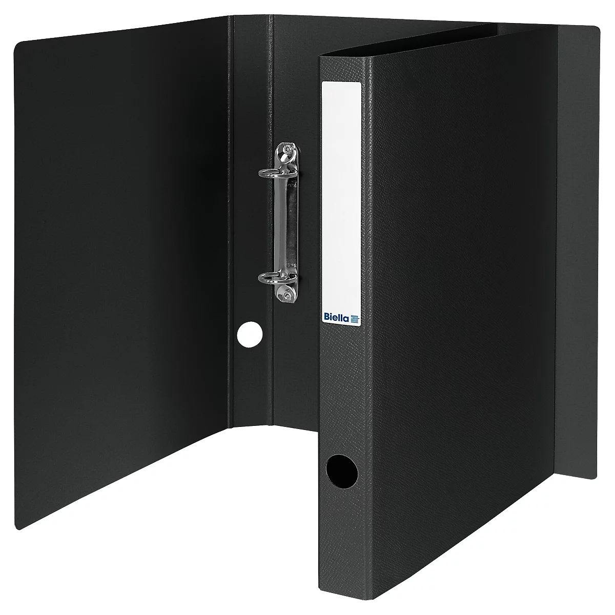 Classeur à anneaux Biella Viria®, pour DIN A4, jusqu'à 150 feuilles, 2 anneaux Ø 25 mm, avec trou de préhension, L 255 x l 31 x H 320 mm, carton, noir