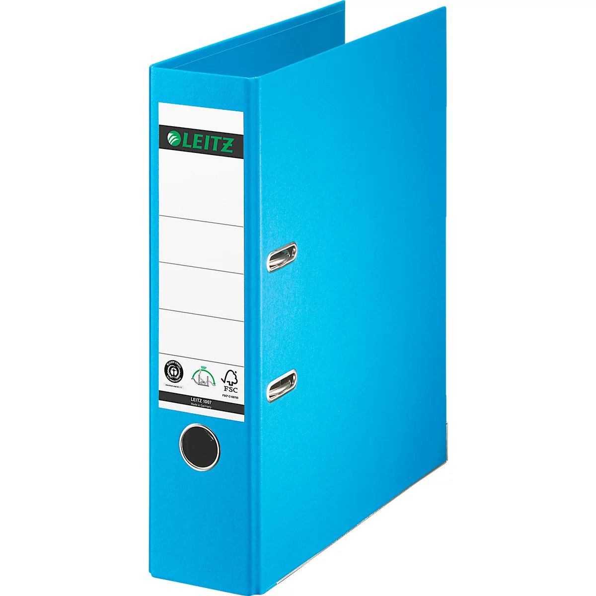 Classeur à levier 1007/1008 LEITZ®, format A4, largeur du dos 80 mm, 10 pièces, bleu clair