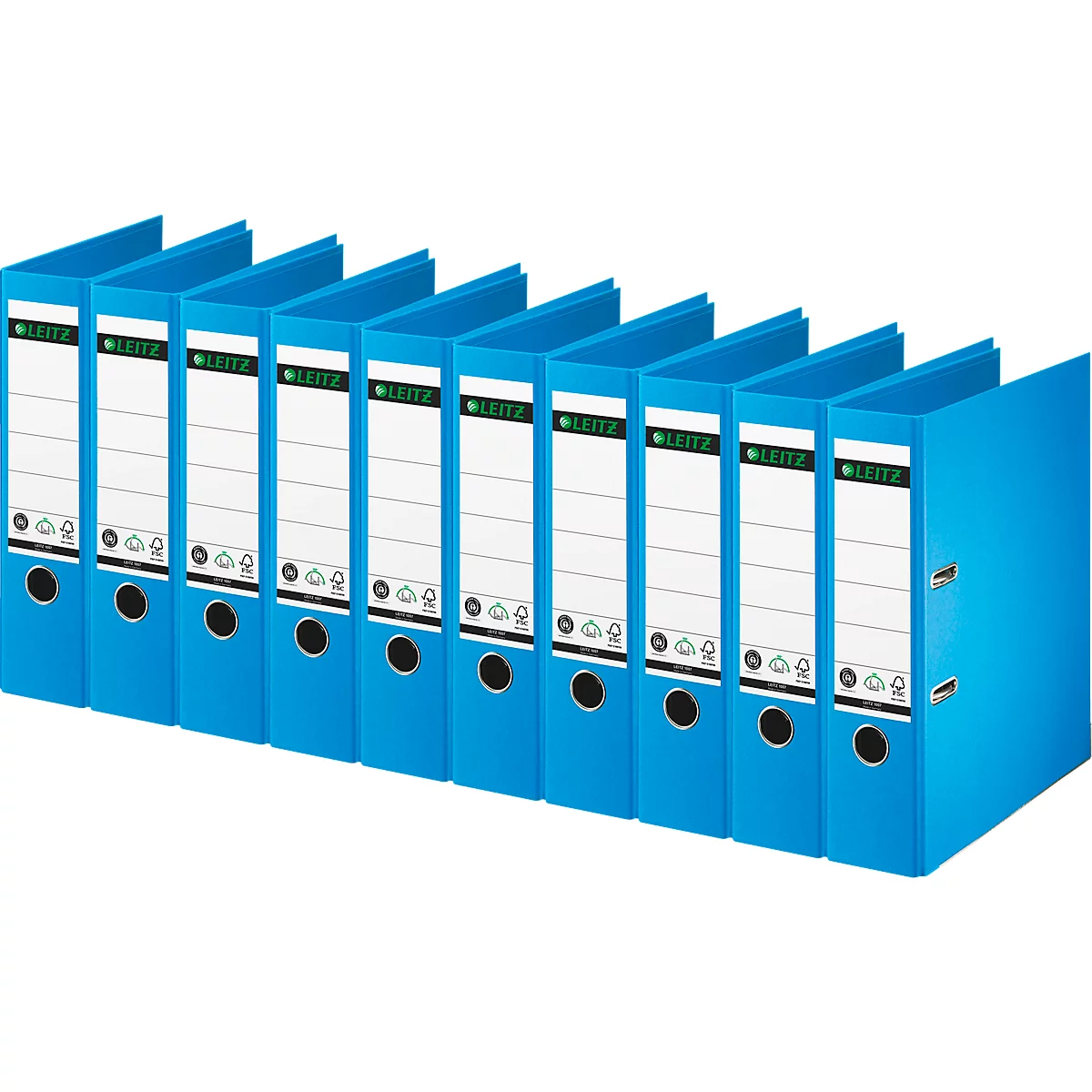 Classeur à levier 1007/1008 LEITZ®, format A4, largeur du dos 80 mm, 10 pièces, bleu clair
