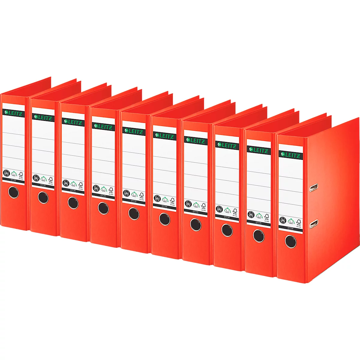 Classeur à levier 1007/1008 LEITZ®, format A4, largeur du dos 80 mm, 10 pièces, rouge clair