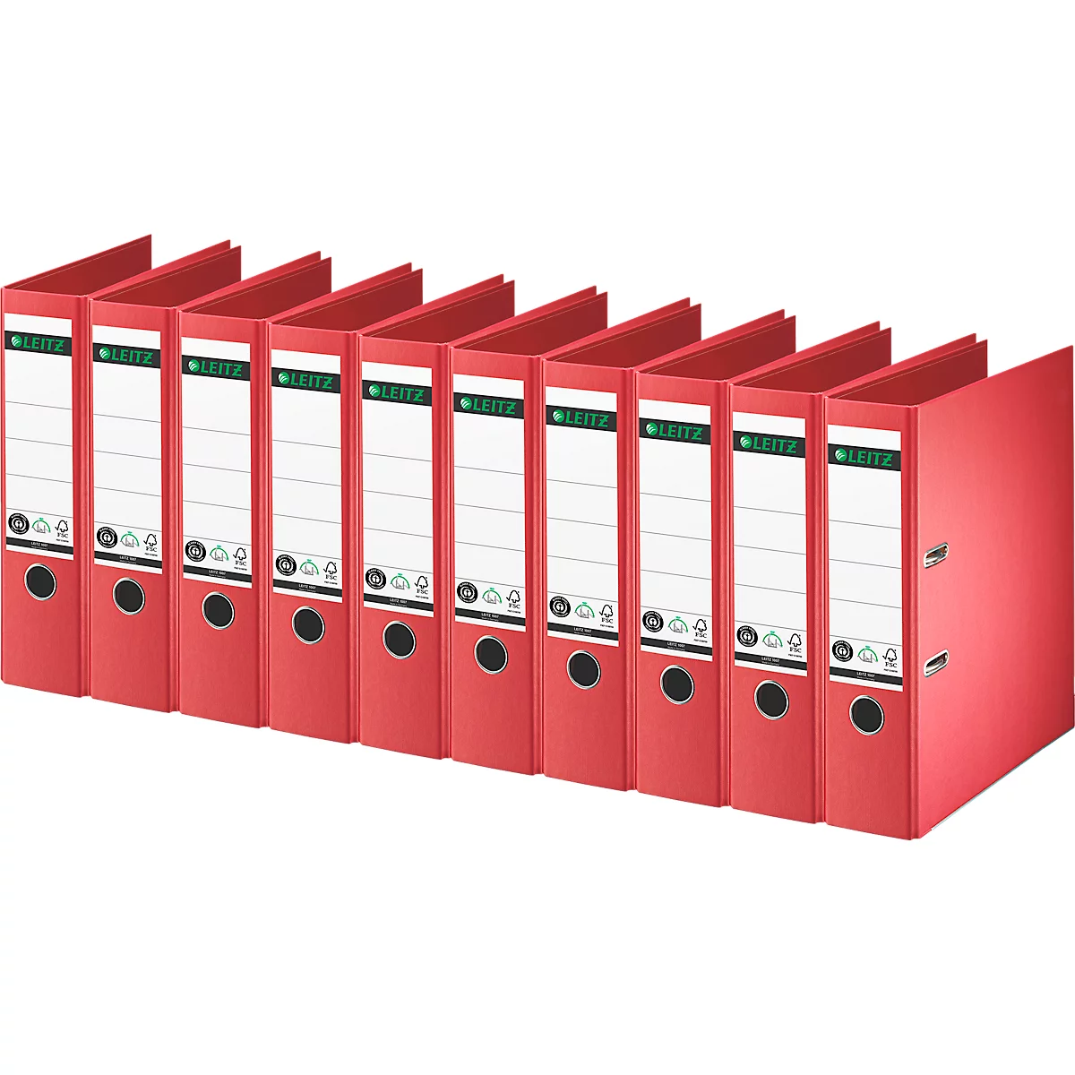 Classeur à levier 1007/1008 LEITZ®, format A4, largeur du dos 80 mm, 10 pièces, rouge
