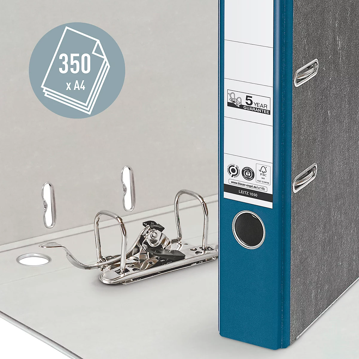 Classeur à levier 1050 LEITZ®, format A4, largeur du dos 52 mm, 20 pièces, bleu