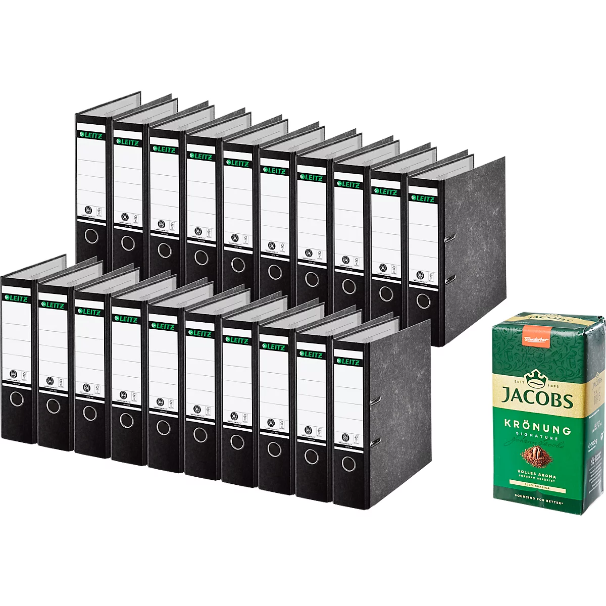 Classeur à levier 1080 LEITZ®, format A4, 80 mm, 20 pièces + café Jacobs Krönung, GRATUIT