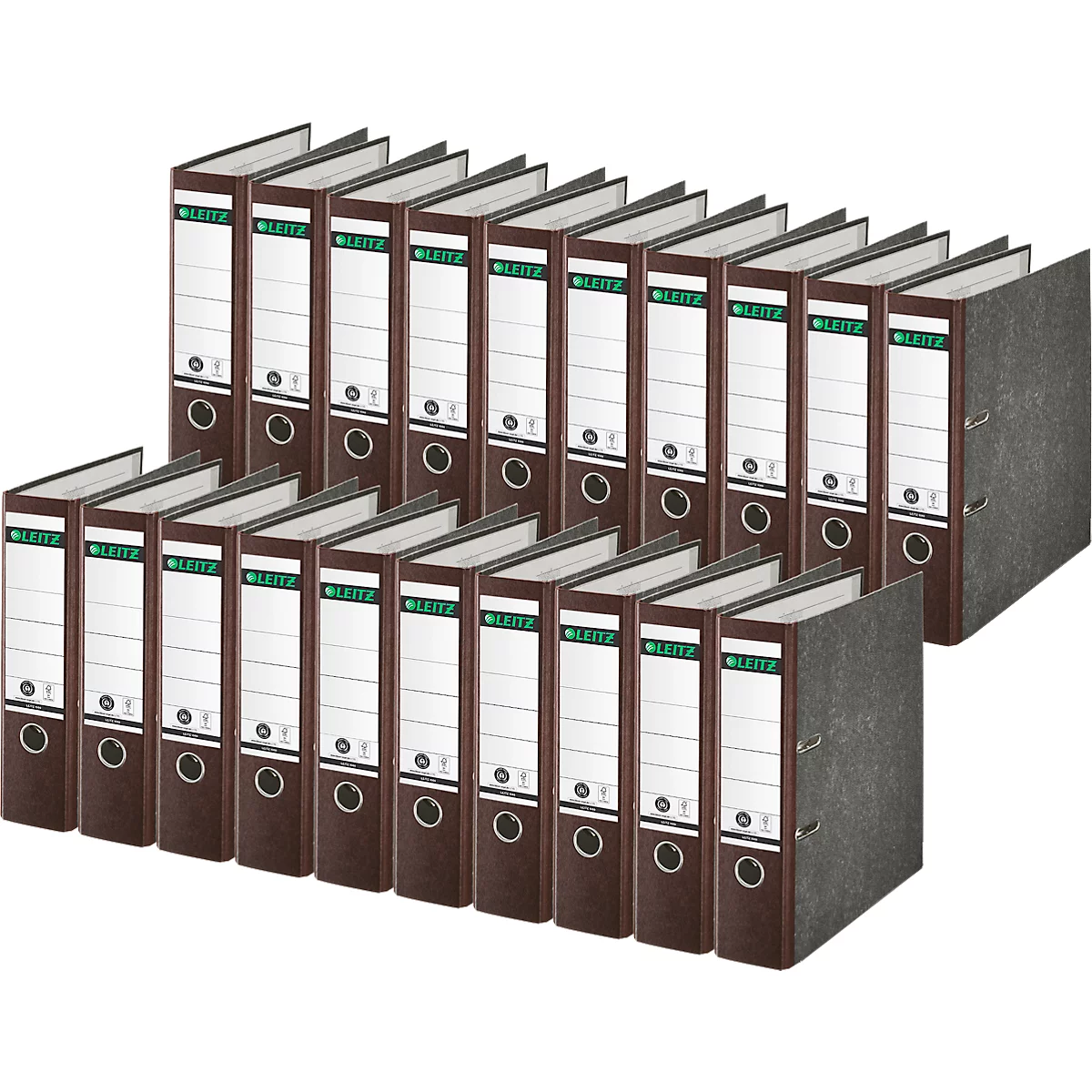 Classeur à levier 1080 LEITZ®, format A4, largeur du dos 80 mm, 20 pièces, brun