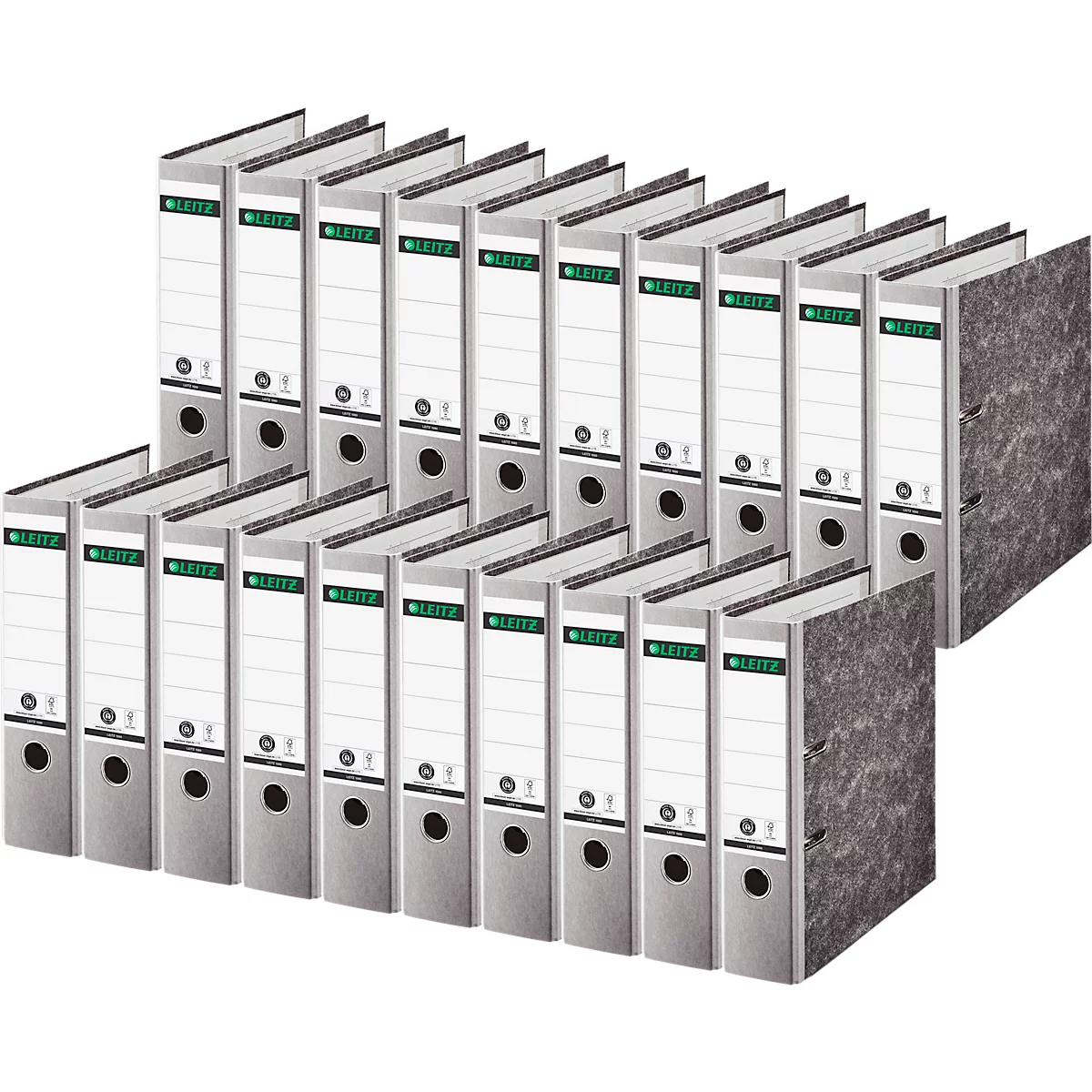 Classeur à levier 1080 LEITZ®, format A4, largeur du dos 80 mm, 20 pièces, gris