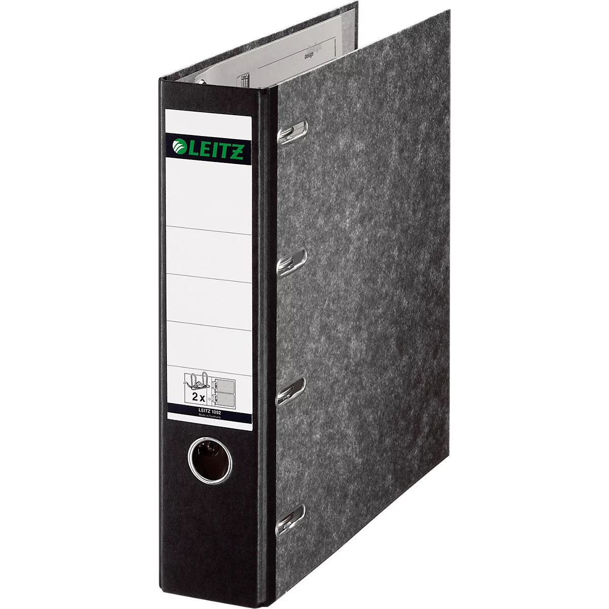 Classeur à levier double mécanisme 1092 LEITZ®, effet marbré noir, A4, 75 mm, effet marbré noir