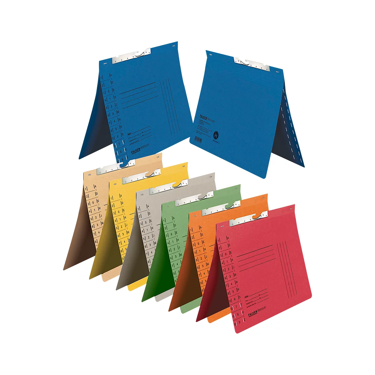Classeur à levier Falken, format A4, pour jusqu'à 200 feuilles, perforation de la fente, agrafage d'autorité, carton recyclé, bleu, 50 pièces