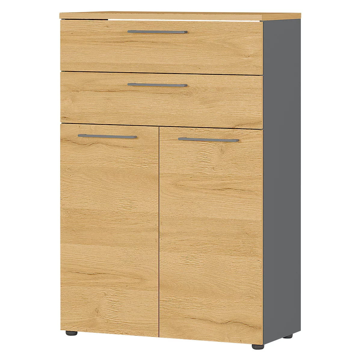 Classeur Agenda Home, 3 OH, L 800 x P 400 x H 1200 mm, 2 tiroirs, graphite/chêne