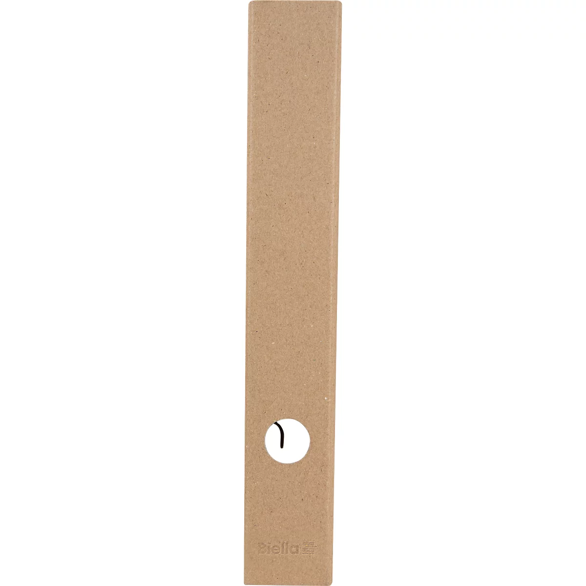 Une longue boîte en carton marron avec un trou ovale et la lettre "J".