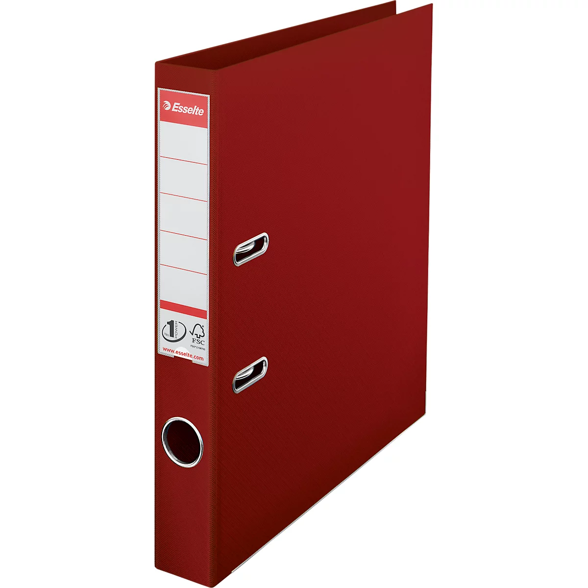 Classeur Esselte® No. 1, A4, largeur de dos 50 mm, pour env. 350 feuilles, mécanisme à levier, étiquette de dos, trou de poignée &amp; fentes d'économie d'espace, FSC®-carton, bordeaux