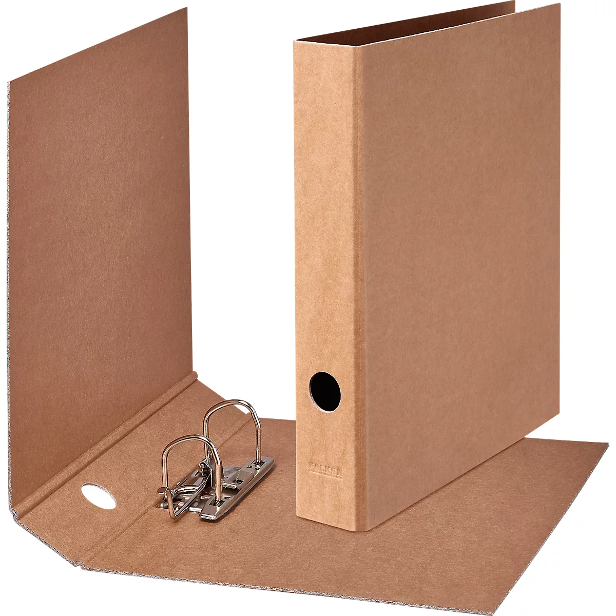 Classeur Falken PURE Nature, format A4, largeur de dos 50 mm, pour env. 350 feuilles, mécanisme à levier, trou de poignée &amp; fentes d'économie d'espace, carton, brun