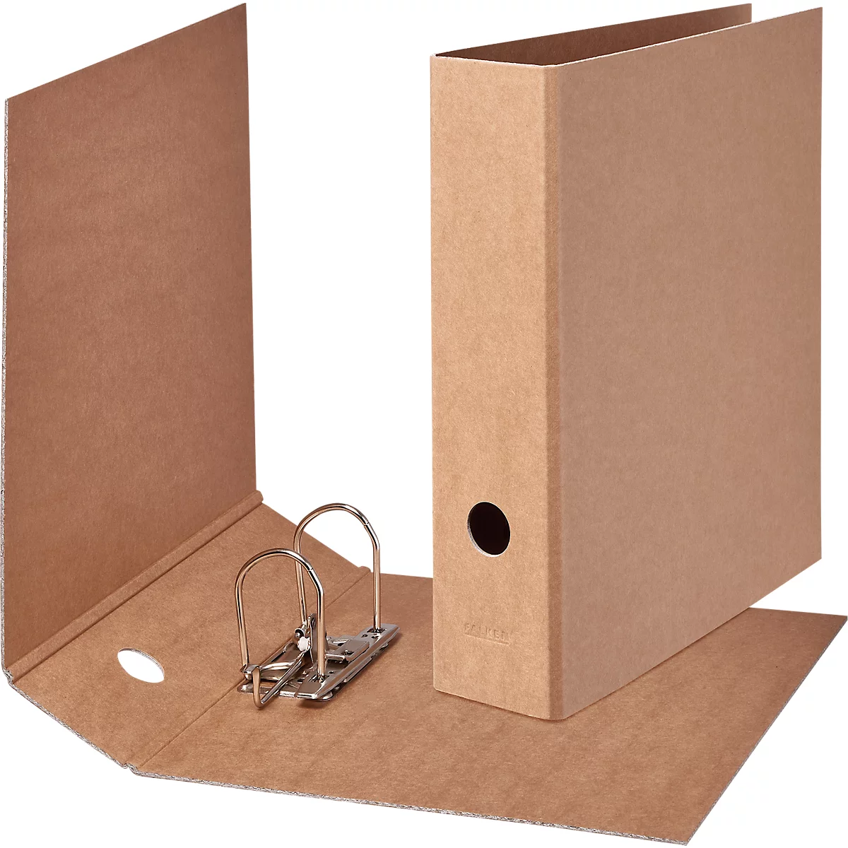 Classeur Falken PURE Nature, format A4, largeur de dos 80 mm, pour env. 600 feuilles, mécanisme à levier, trou de poignée &amp; fentes d'économie d'espace, carton, brun