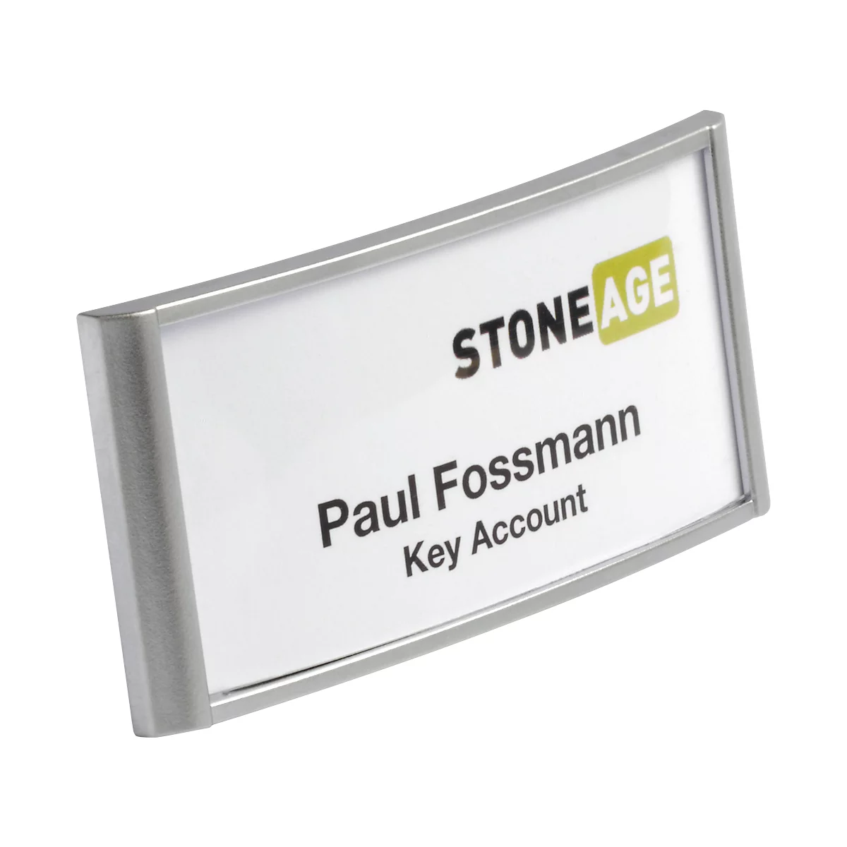 Name tag with text: STONE AGE, Paul Fossmann, Key Account.