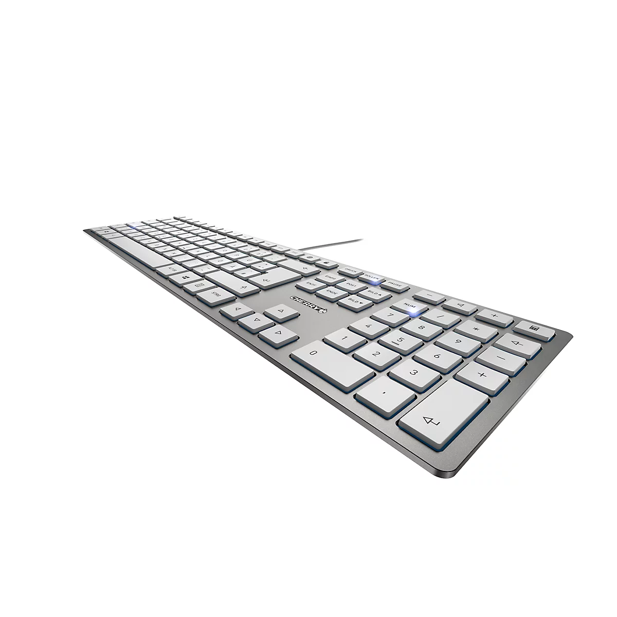 Clavier KC 6000 Slim Cherry, QWERTZ, 105 + 6 touches, LED d'état pour VERROUILLAGE MAJUSCULE, NUM & SCROLL, argenté