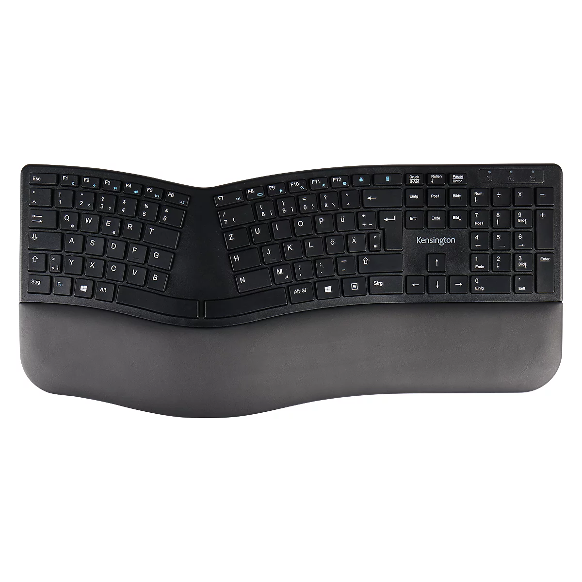 Clavier Kensington Pro Fit® Ergo, design ergonomique, sans fil, repose-poignets, Windows &amp; Mac, L 216 x P 436 x H 38 mm noir