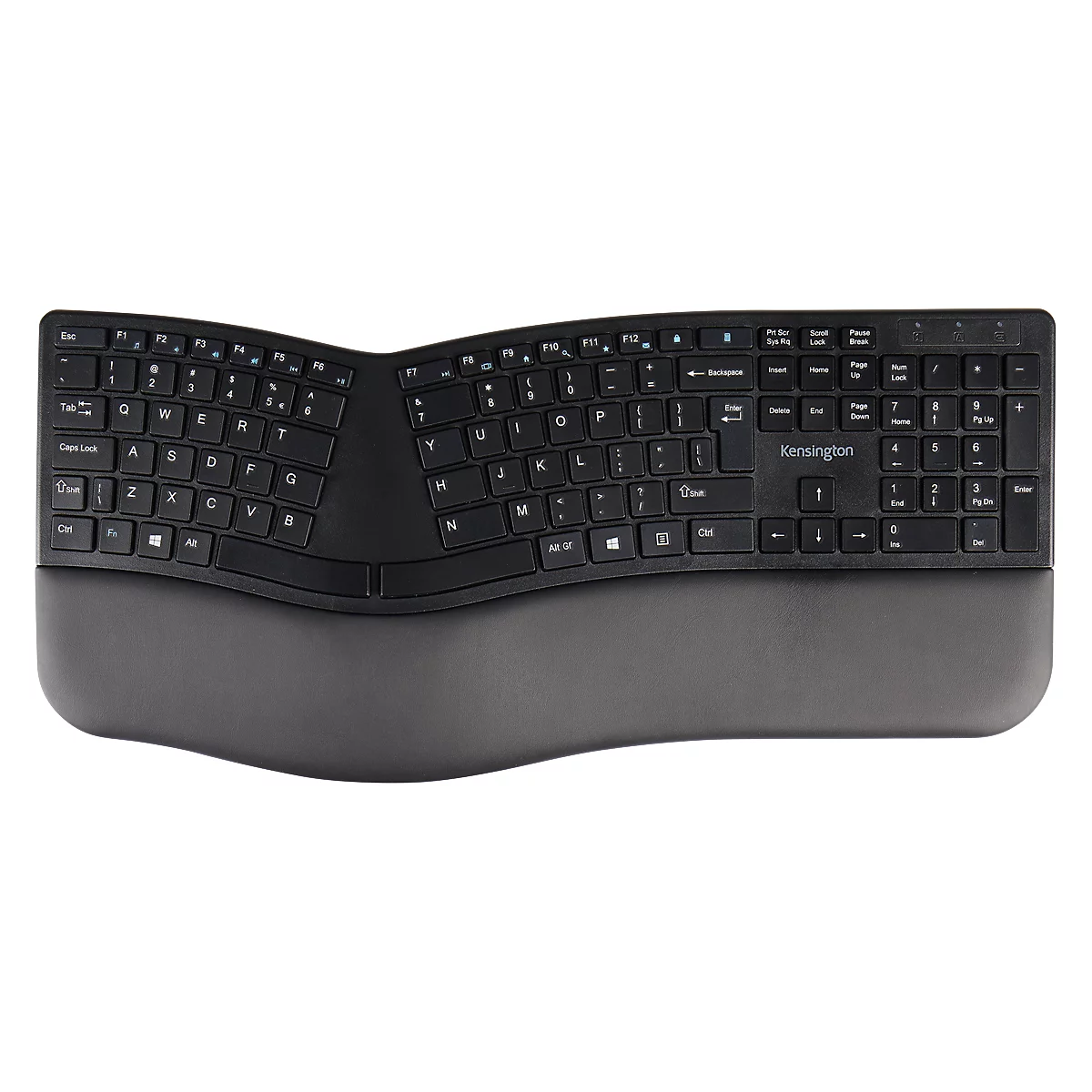 Clavier Kensington Pro Fit® Ergo, design ergonomique, sans fil, repose-poignets, Windows &amp; Mac, L 216 x P 436 x H 38 mm noir
