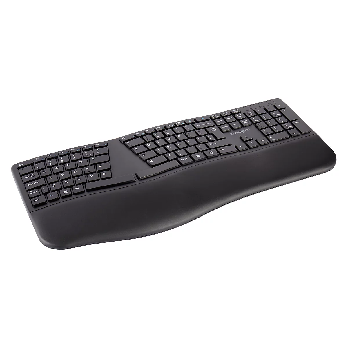 Clavier Kensington Pro Fit® Ergo, design ergonomique, sans fil, repose-poignets, Windows &amp; Mac, L 216 x P 436 x H 38 mm noir