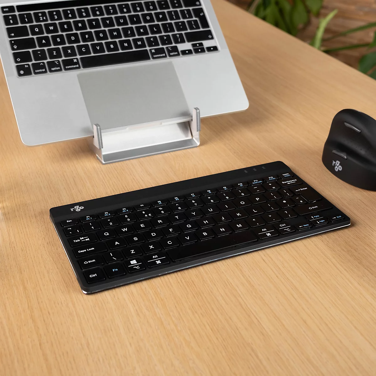Clavier R-Go Compact Break, sans fil, QWERTY, témoin de pause LED, Bluetooth/USB, noir