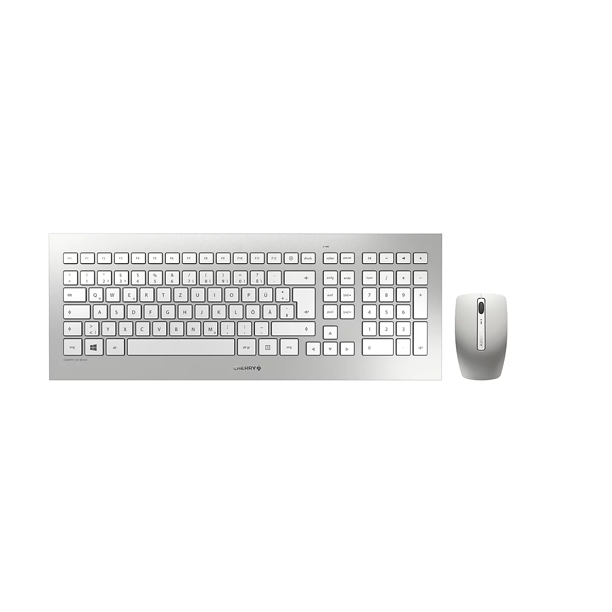 Clavier sans fil avec souris DW 8000 Cherry, QWERTZ, 1000/2000 dpi, portée de 10 m, avec récepteur et piles blanc-argent