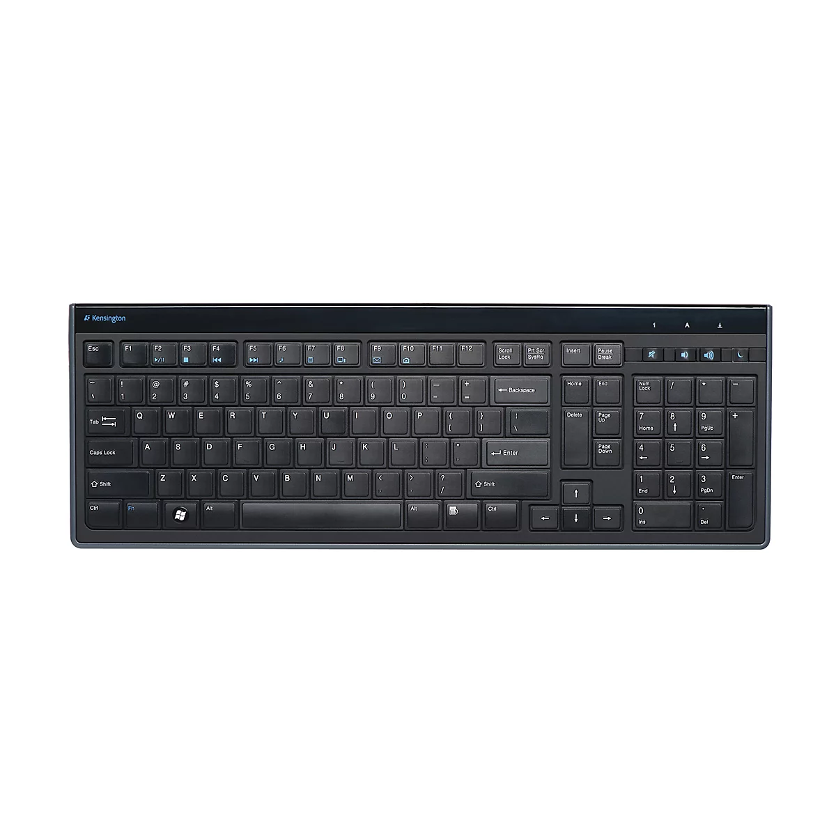 Clavier USB Kensington Advance Fit™ K72357DE, modèle allemand en taille réelle, pieds repliables à 30°, avec câble USB, noir mat